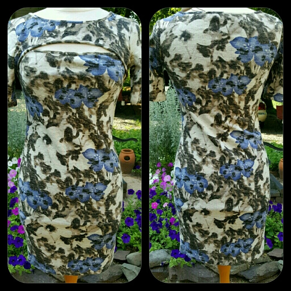 AMY MATTO New York Designer Sample floral Cut out Floral capsleeve Bodycon Dress